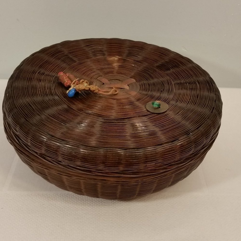 Antique Vintage Chinese Woven Wicker Sewing Basket